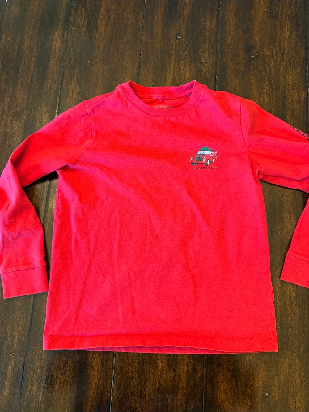 Vineyard Vines Kids Long-Sleeve Bright Red Tee with Truck Embroidery